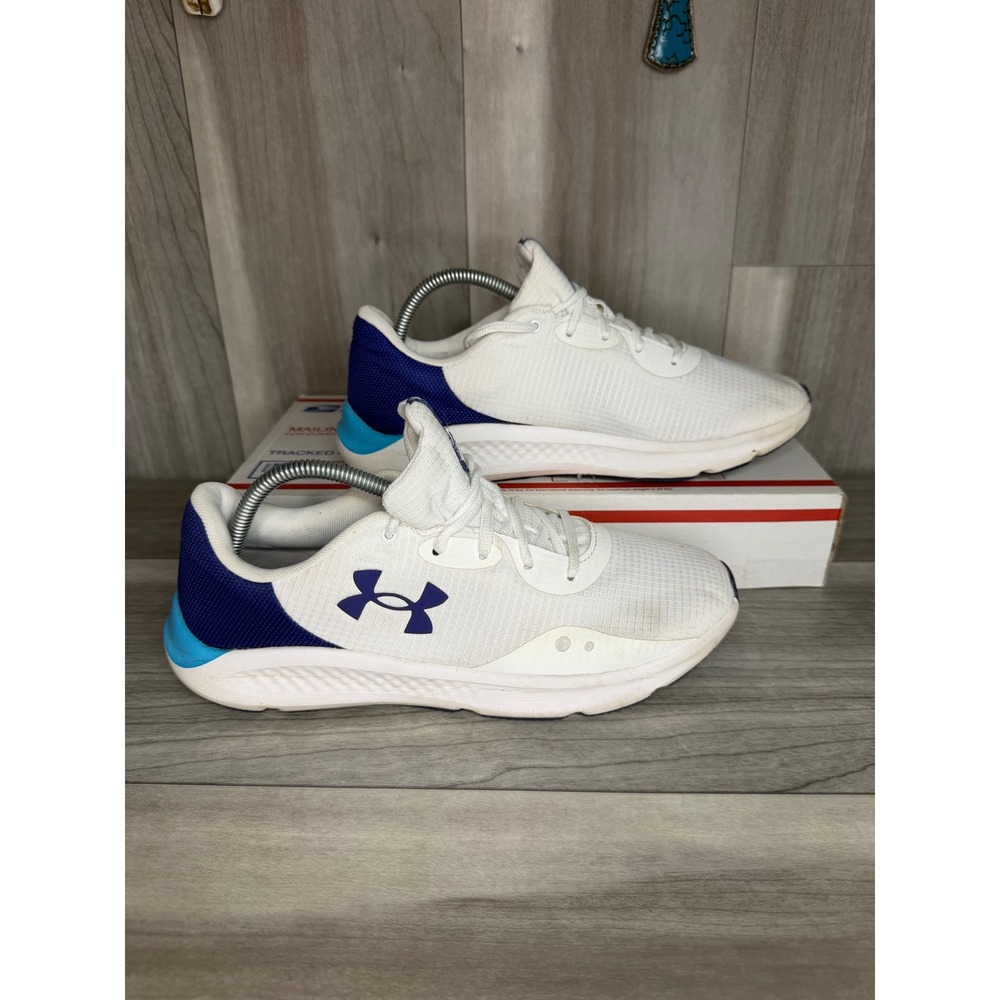 Under Armour Charged Pursuit 3 Mens 9 White Blue Running Shoes 3025424-101